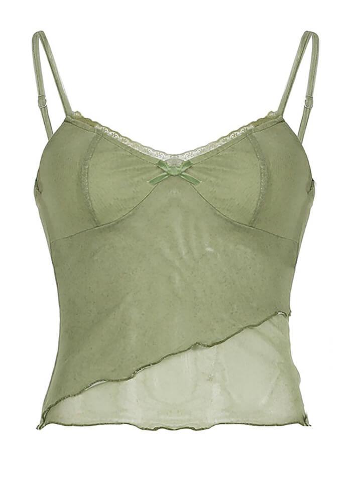 Lace Backless Bow Tie Mesh Tank Top