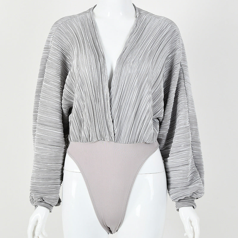 2025 Popularan station wish Popular trade hot-selling new pleated loose V-neck long-sleeved jumpsuit spring and summer
