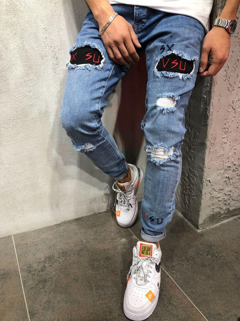 2025 2025 men's jeans new ripped embroidered men's trousers New special for Popularan station men's trousers