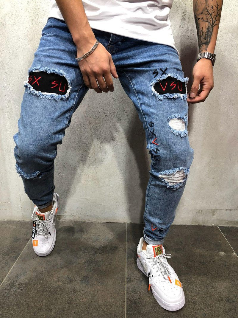2025 2025 men's jeans new ripped embroidered men's trousers New special for Popularan station men's trousers