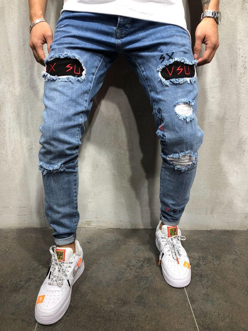 2025 2025 men's jeans new ripped embroidered men's trousers New special for Popularan station men's trousers