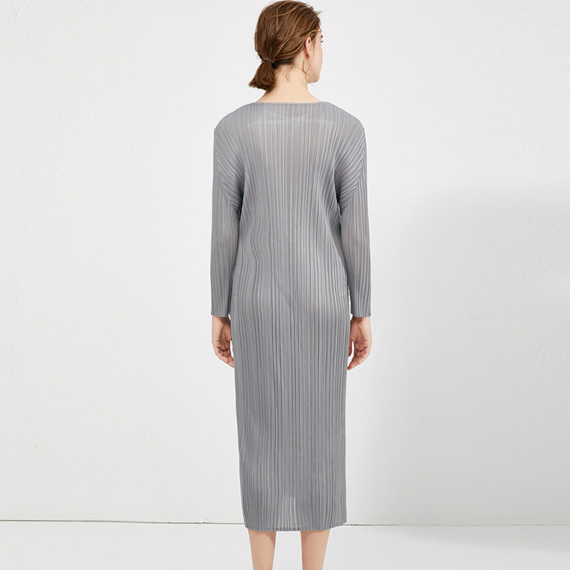 2025 Spring Miyake Clothing New Simple Button Medium and Long Basic Dress Fashion Women's Clothing Split Design