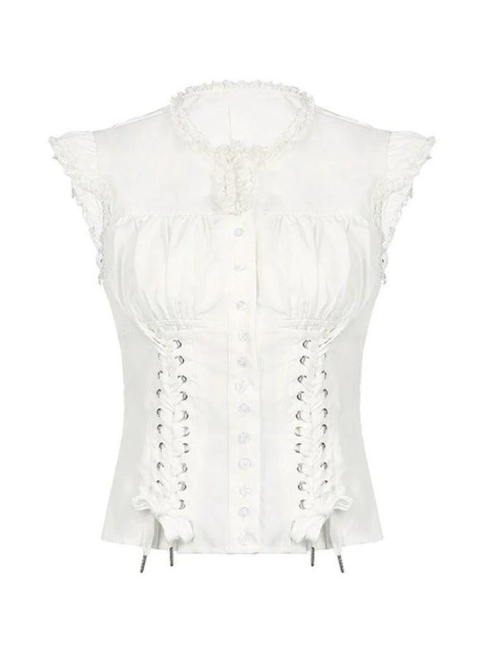 Strap Slim Short Sleeve Blouse