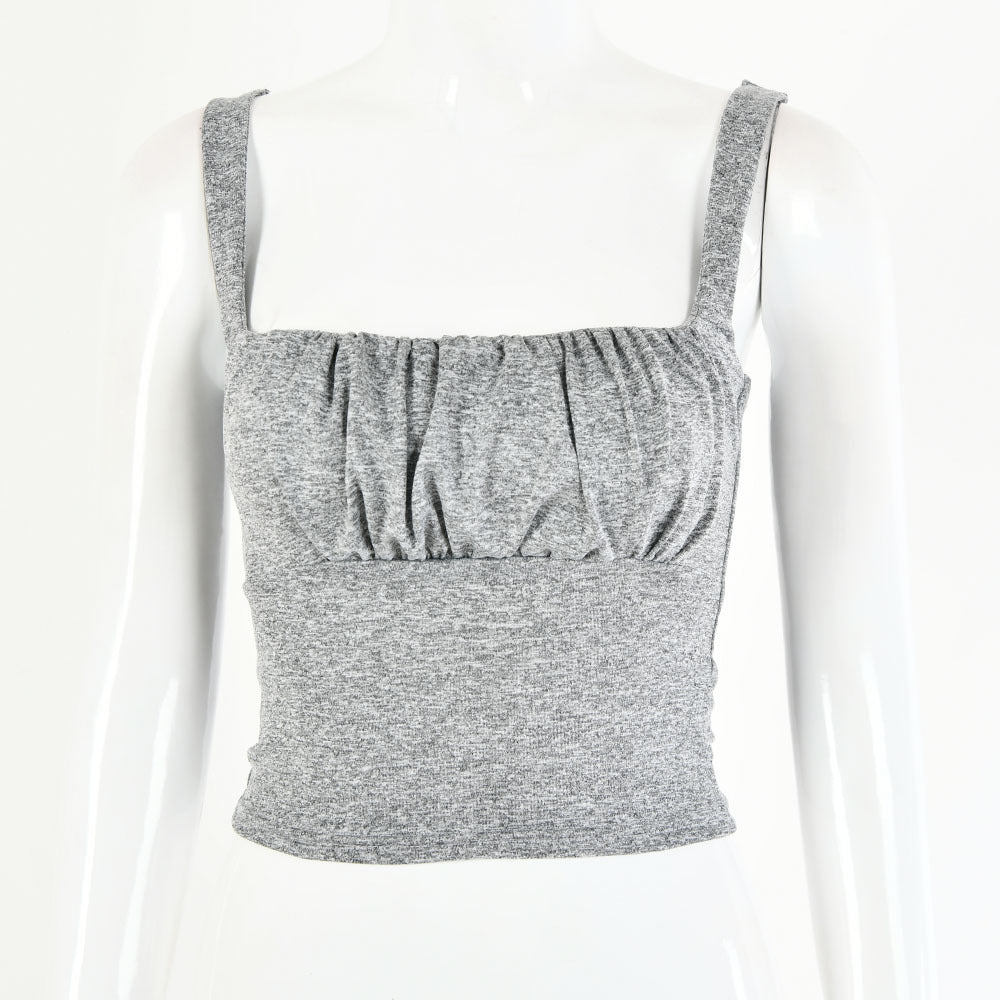 2025 pure desire style sexy chest pleated top summer and autumn new product solid color splicing backless sleeveless small suspender