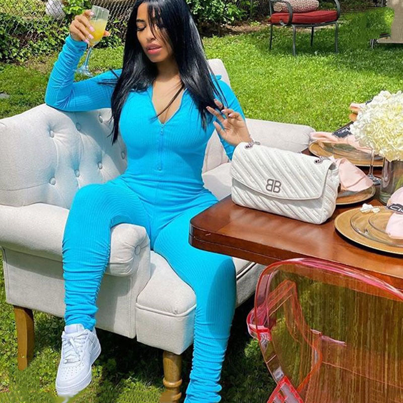 2025 hot-selling explosion new women's clothing sexy tight solid color jumpsuit one-piece delivery