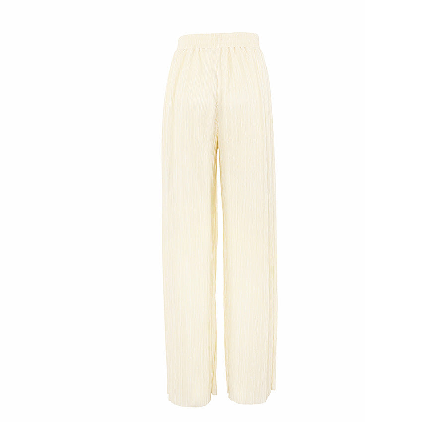 2025 popular autumn and winter new long-sleeved lapel pleated shirt women's wide-leg mopping floor drape pleated trousers set solid color