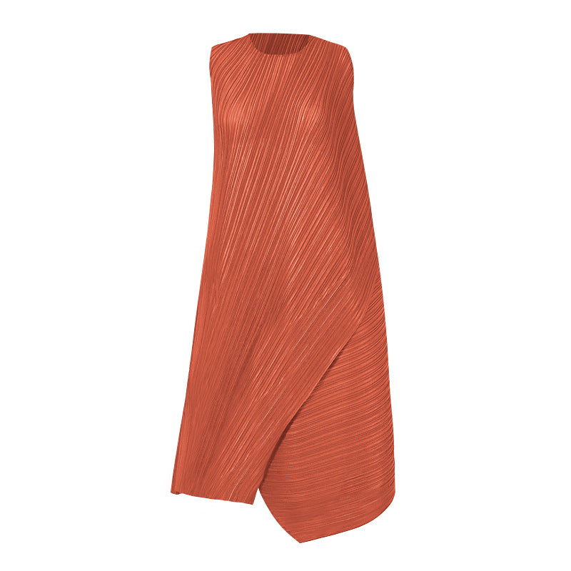 Customized 2023 summer new women's pleated irregular sleeveless pendulum loose medium and long small fragrant dress women