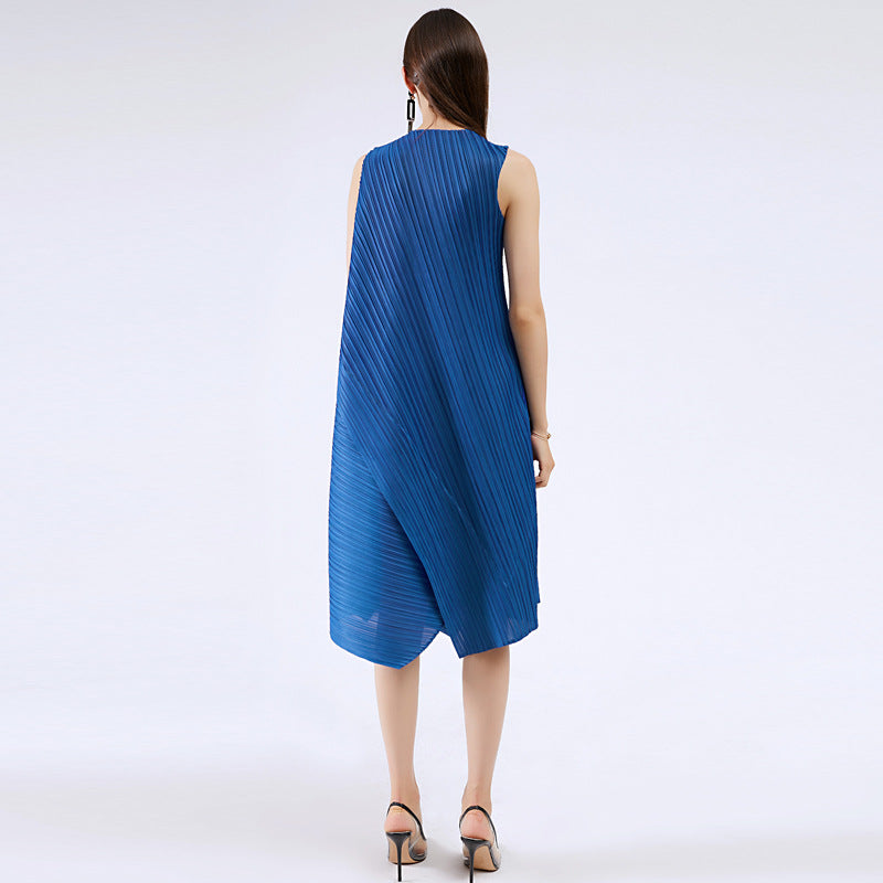 Customized 2023 summer new women's pleated irregular sleeveless pendulum loose medium and long small fragrant dress women
