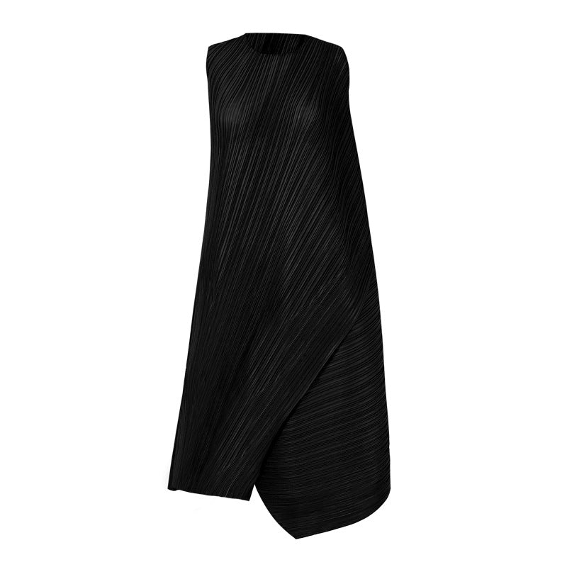 Customized 2023 summer new women's pleated irregular sleeveless pendulum loose medium and long small fragrant dress women