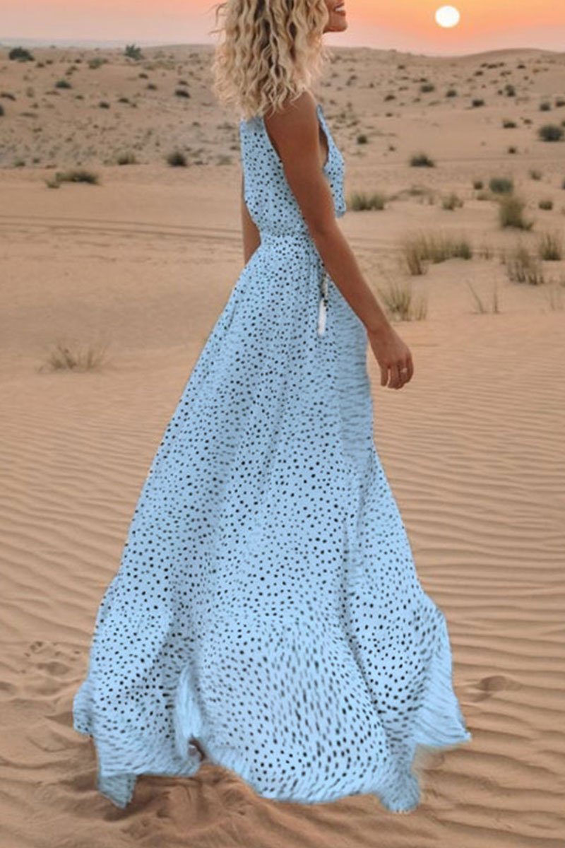 qgtao V Neck Dot Printed Floor Length Dress(3 Colors)