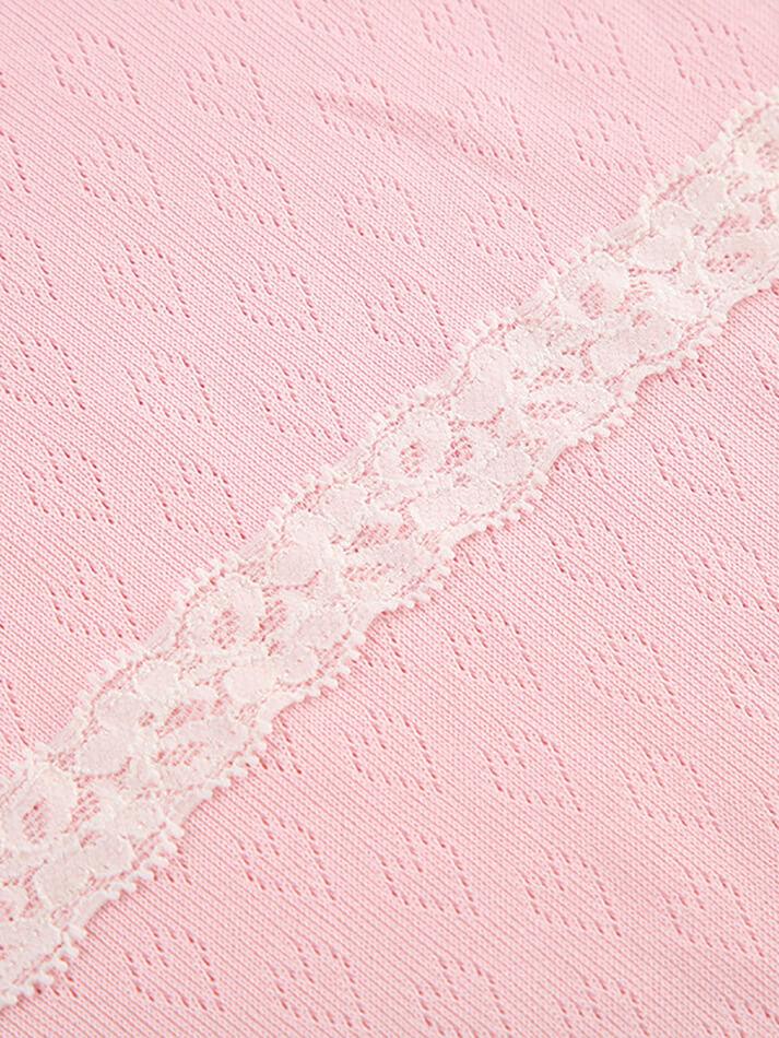 Lace Up Patchwork U Neck Bubble Sleeve Top