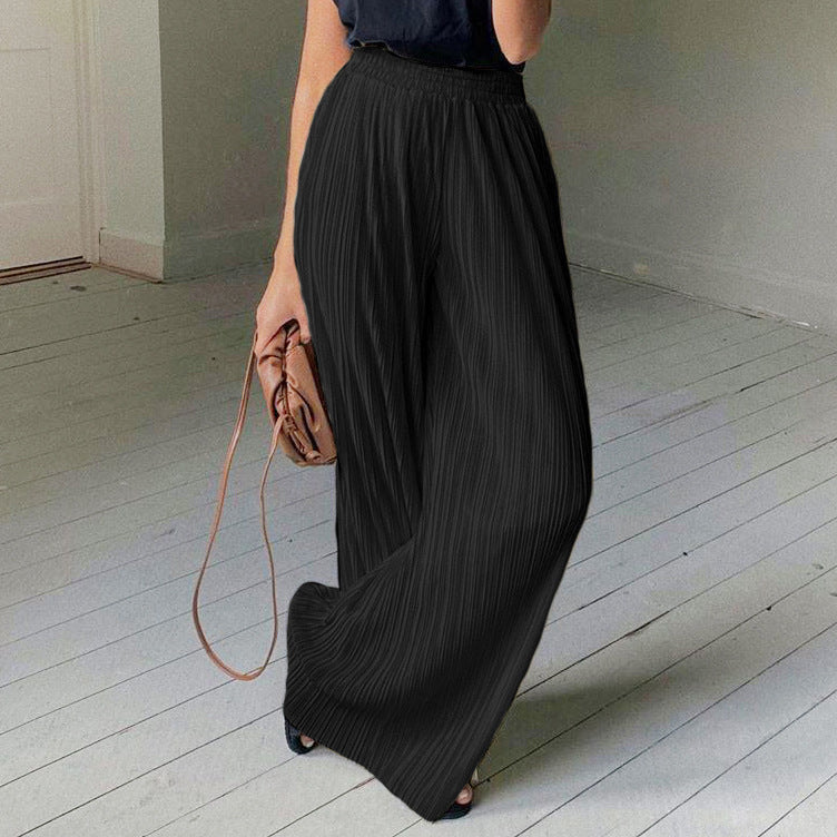 2025 popular autumn and winter new long-sleeved lapel pleated shirt women's wide-leg mopping floor drape pleated trousers set solid color