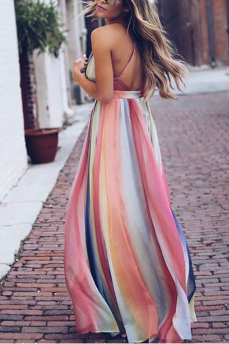 qgtao Sling Bohemian Print Maxi Dress