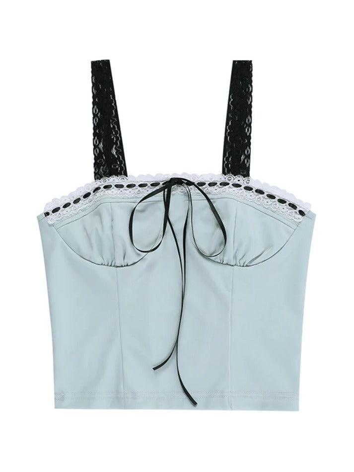 Contrast Lace Up Cami Top