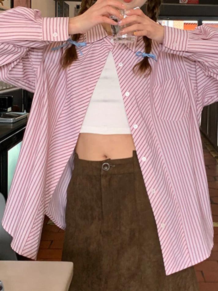 Casual Striped Print Long Sleeve Blouse