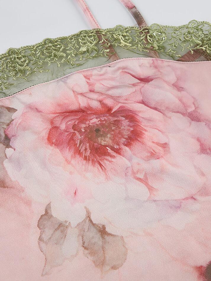 Lace Patchwork Printed Mesh Camisole Top