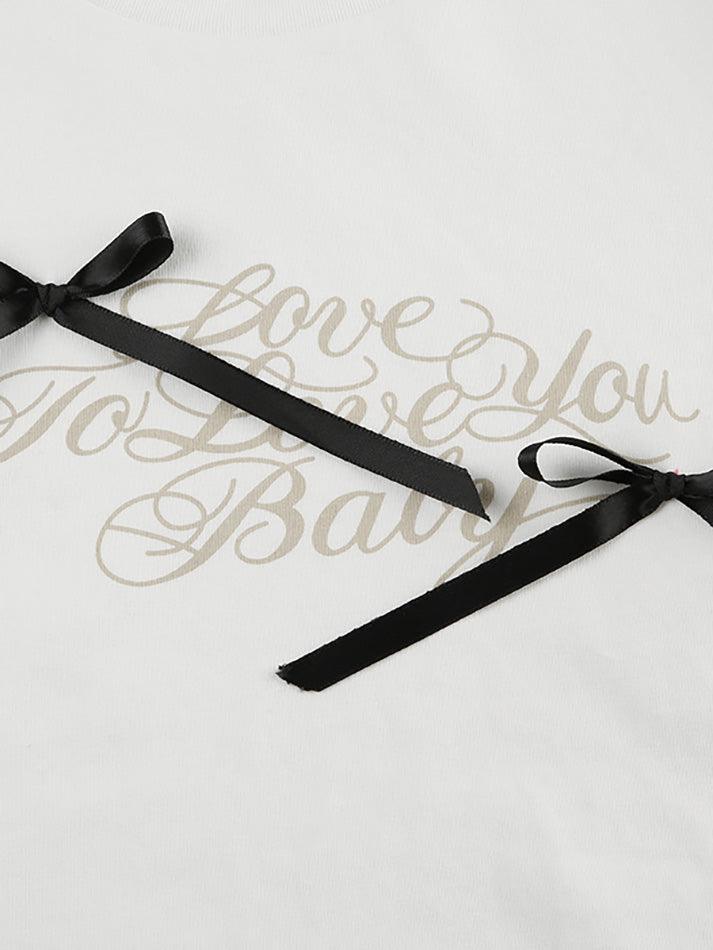 Short-Sleeve Crew Neck Lettering Bow T-Shirt
