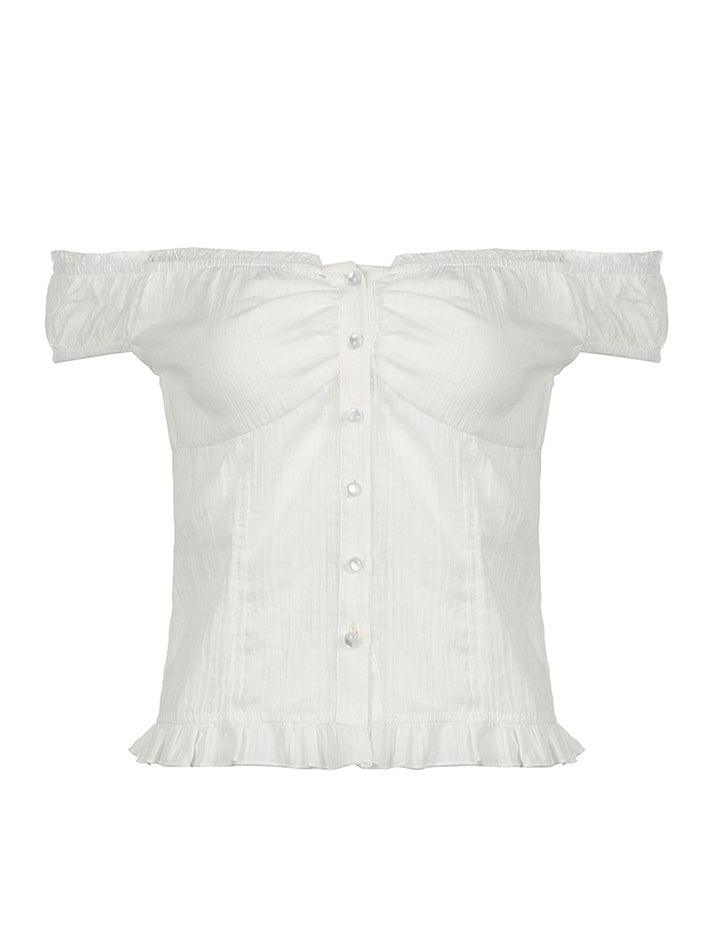 Ruffled-Trim Lace Panel Plain Button-Up Camisole Top