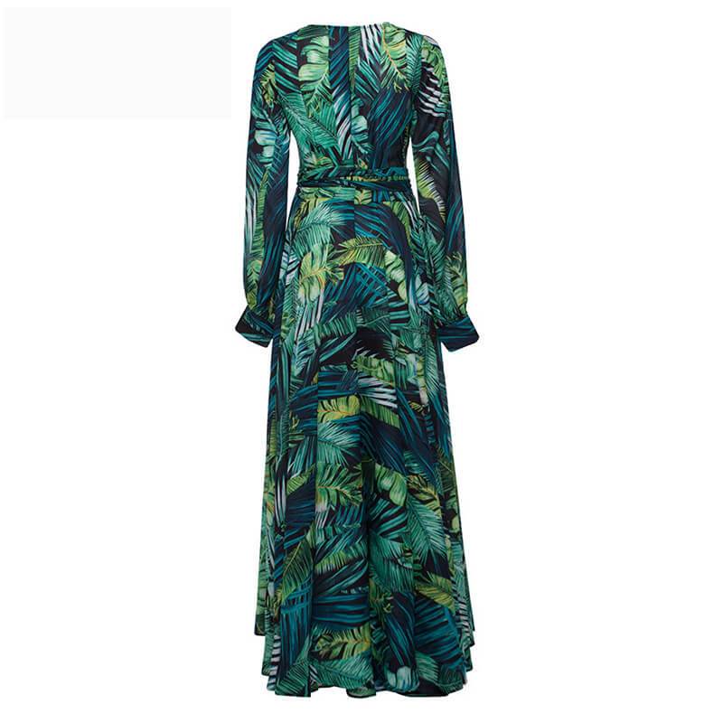qgtao V-Neck Leaf Print Maxi Dress