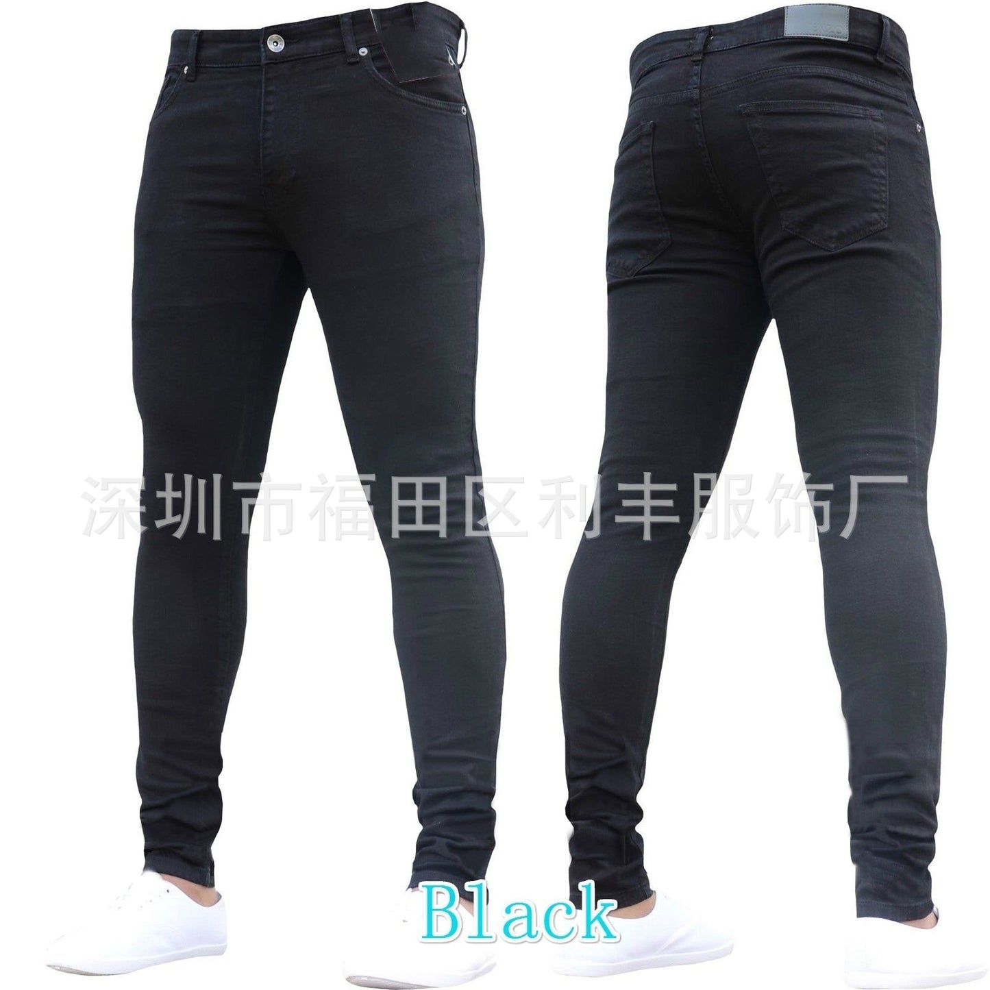 2025 2021 Popularan Station Slim and Skinny Elastic Denim Men's Pants 2025 Cross-border Autumn Black Skinny Pants Men's