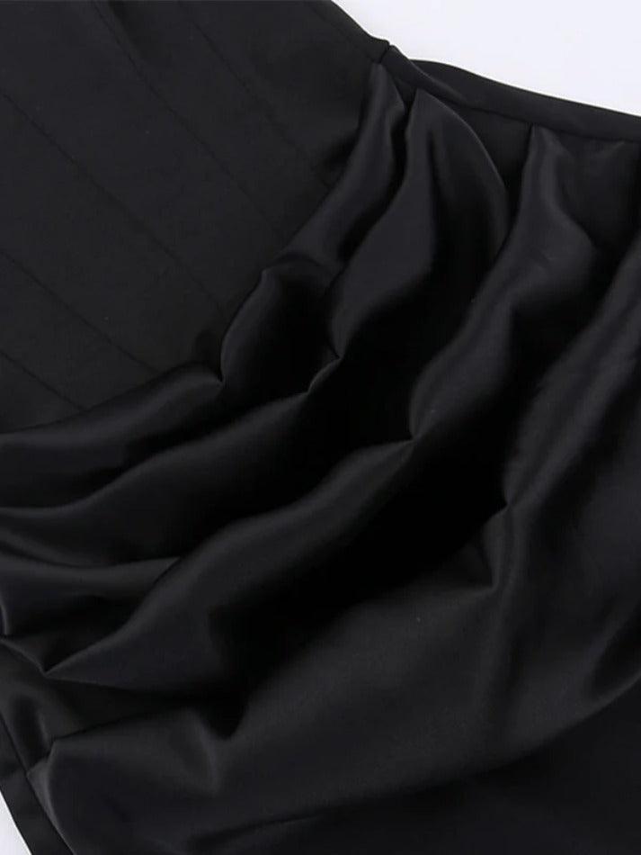 qgtao Satin Bandeau Splice Corset Ruched Maxi Dress