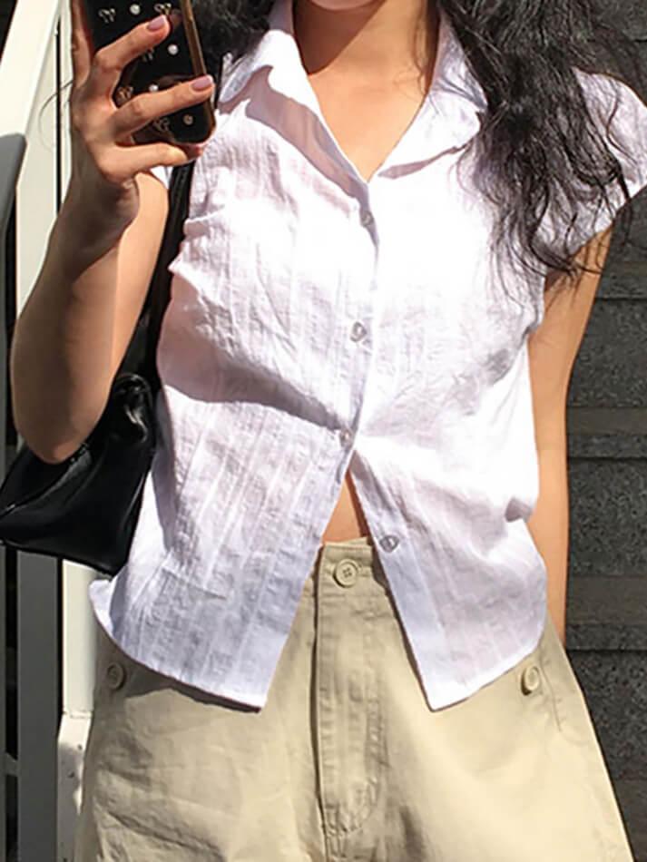 Solid Color Ribbed Bubble Sleeve Shirts