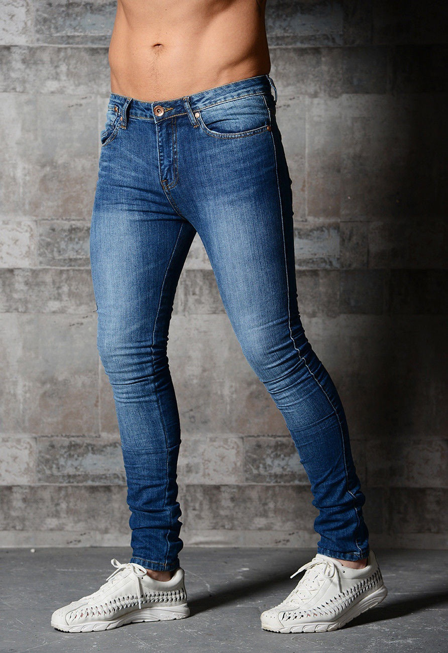 2025 wish 2025 new men's tight new solid color denim pants 11037