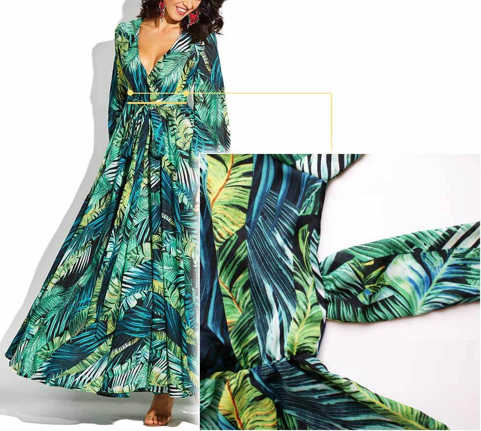 qgtao V-Neck Leaf Print Maxi Dress