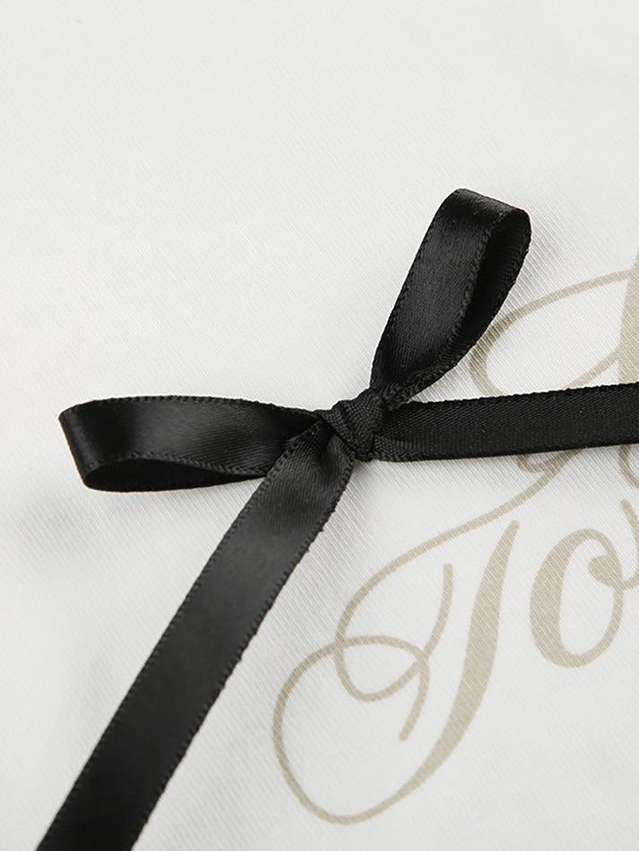 Short-Sleeve Crew Neck Lettering Bow T-Shirt