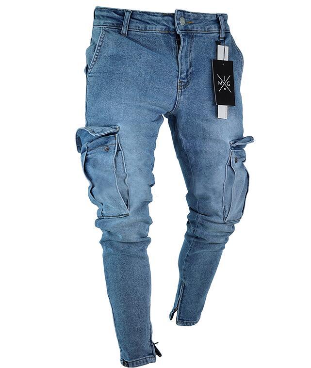 2025 Cross-border 2025 hot sale elastic men's jeans trend knee hole zipper small feet trousers wholesale