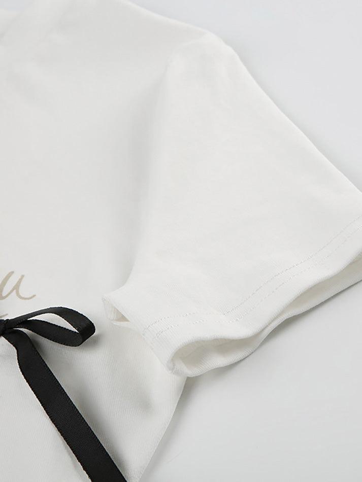 Short-Sleeve Crew Neck Lettering Bow T-Shirt