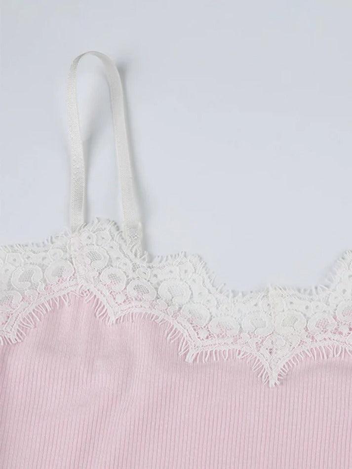 Lace Trim Slit Hem Cami Top