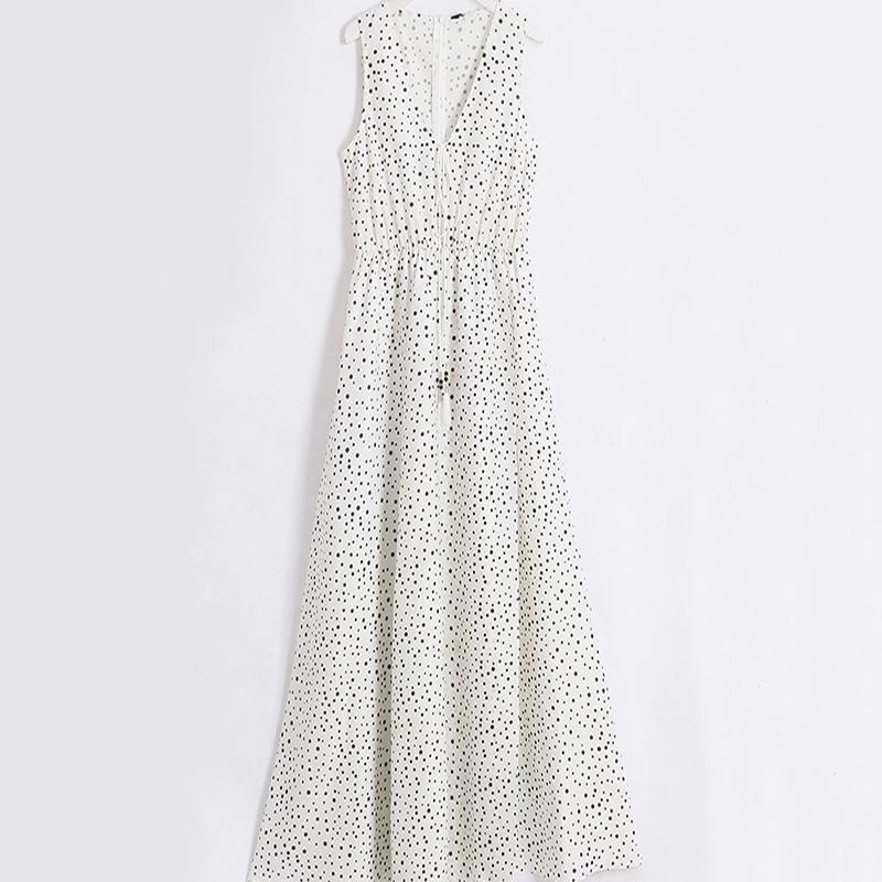 qgtao V Neck Dot Printed Floor Length Dress(3 Colors)