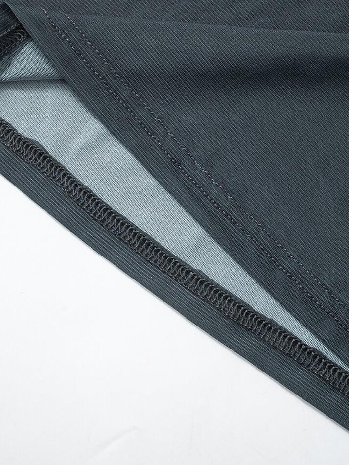 Mesh Printed Round Neck Pullover Long Sleeve Top