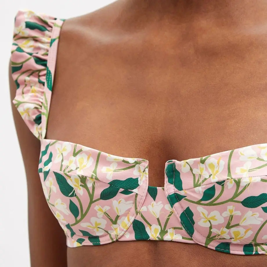 qgtao Pink Fashion Floral Print Bikini Set Cover Up Two Pieces Plus Size Tankini Women Swimming Suits Swimwear Patchwork With Skirt