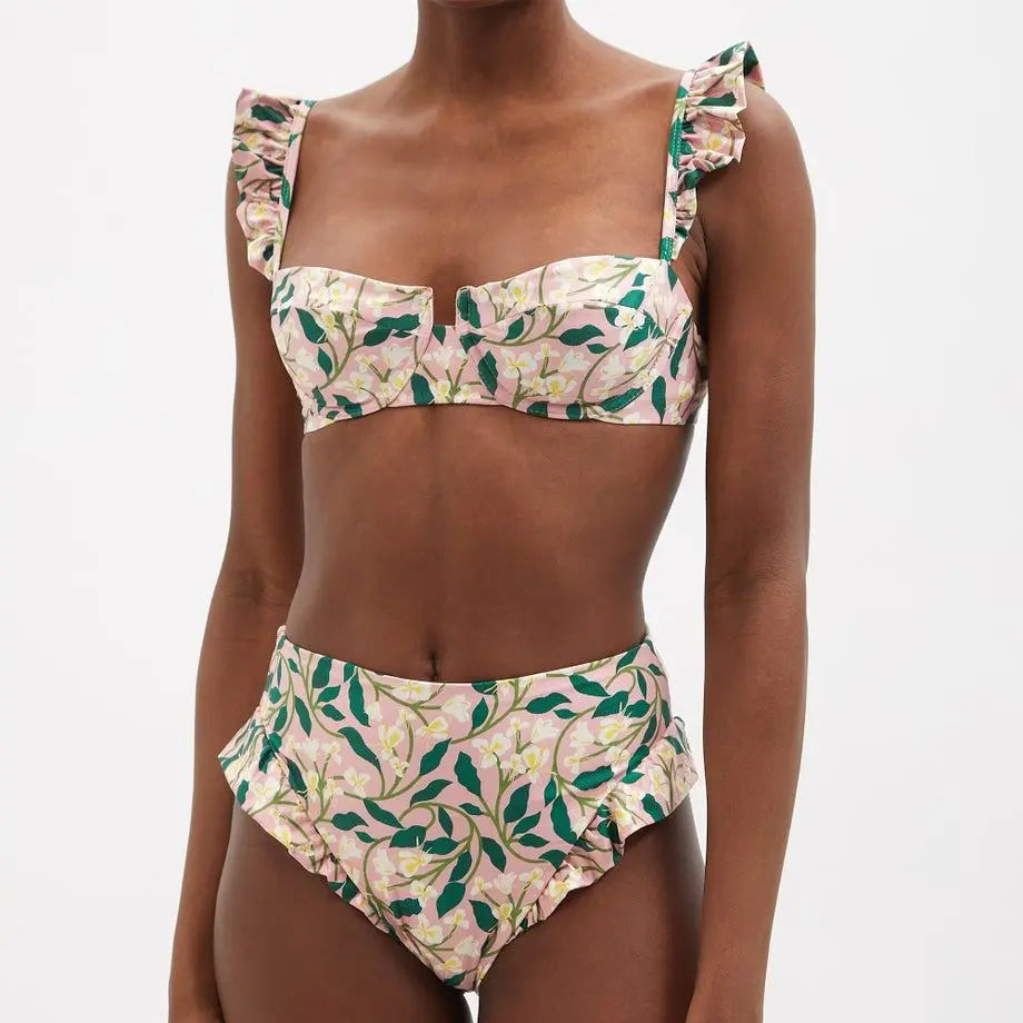 qgtao Pink Fashion Floral Print Bikini Set Cover Up Two Pieces Plus Size Tankini Women Swimming Suits Swimwear Patchwork With Skirt