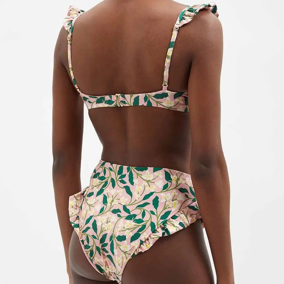 qgtao Pink Fashion Floral Print Bikini Set Cover Up Two Pieces Plus Size Tankini Women Swimming Suits Swimwear Patchwork With Skirt