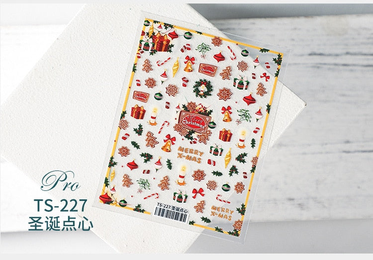 5D Christmas SnowFlake Snowman Nails Art Sticker Pro Frosted Thin Transparent Embossed New Year Nail Art Design Nail Stickers