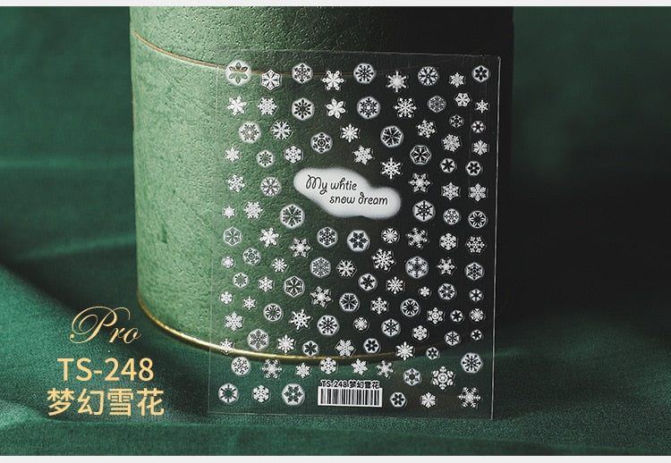 5D Christmas SnowFlake Snowman Nails Art Sticker Pro Frosted Thin Transparent Embossed New Year Nail Art Design Nail Stickers