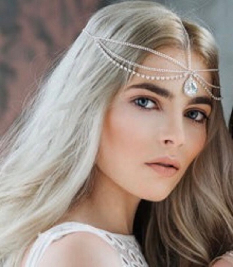 Crystal forehead dance eyebrow pendant headdress crystal forehead chain water drop hair ornament head chain Bohemian headdress
