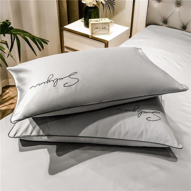 Yeknu Four-piece bedding simple cotton double household bed sheet quilt cover embroidered twill comfortable bedding light grey