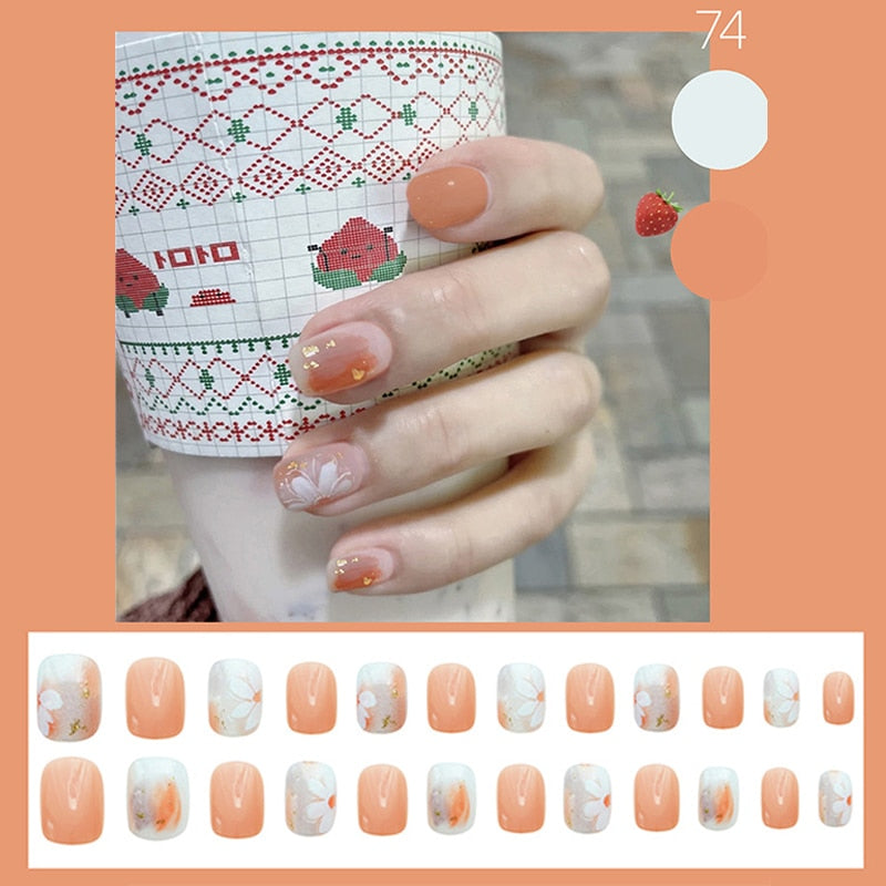 24pcs/box Christmas Fake Nails Style Art Nail Tips Press on False with Glue Designs Set Full Cover Artificial Short Fingernails