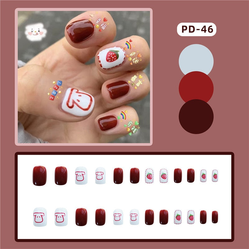 24pcs/box Christmas Fake Nails Style Art Nail Tips Press on False with Glue Designs Set Full Cover Artificial Short Fingernails