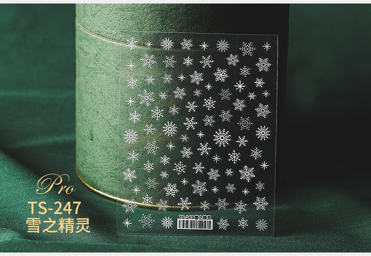 5D Christmas SnowFlake Snowman Nails Art Sticker Pro Frosted Thin Transparent Embossed New Year Nail Art Design Nail Stickers