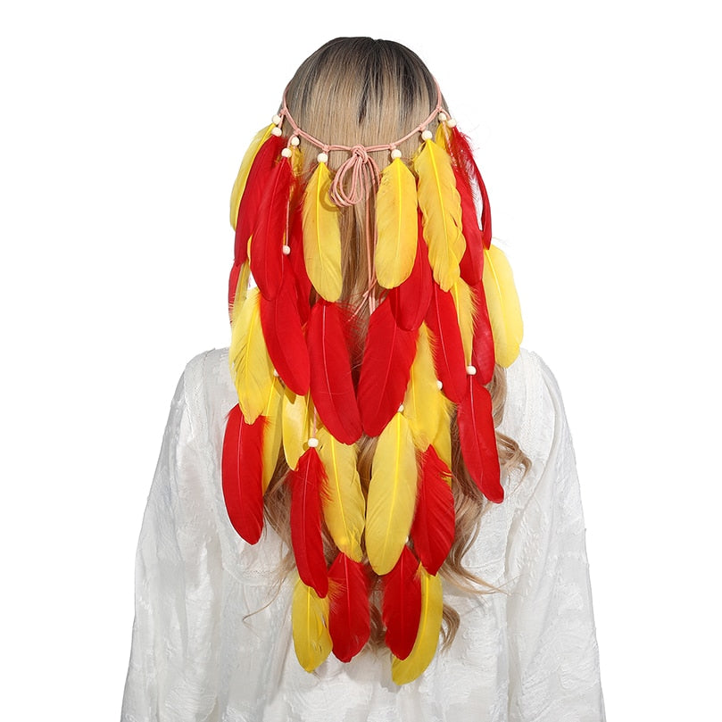 Fashion Boho Style Feather Headband Hairpiece Beads Feather Headdress Handmade Girls Hair Accessories High Quality