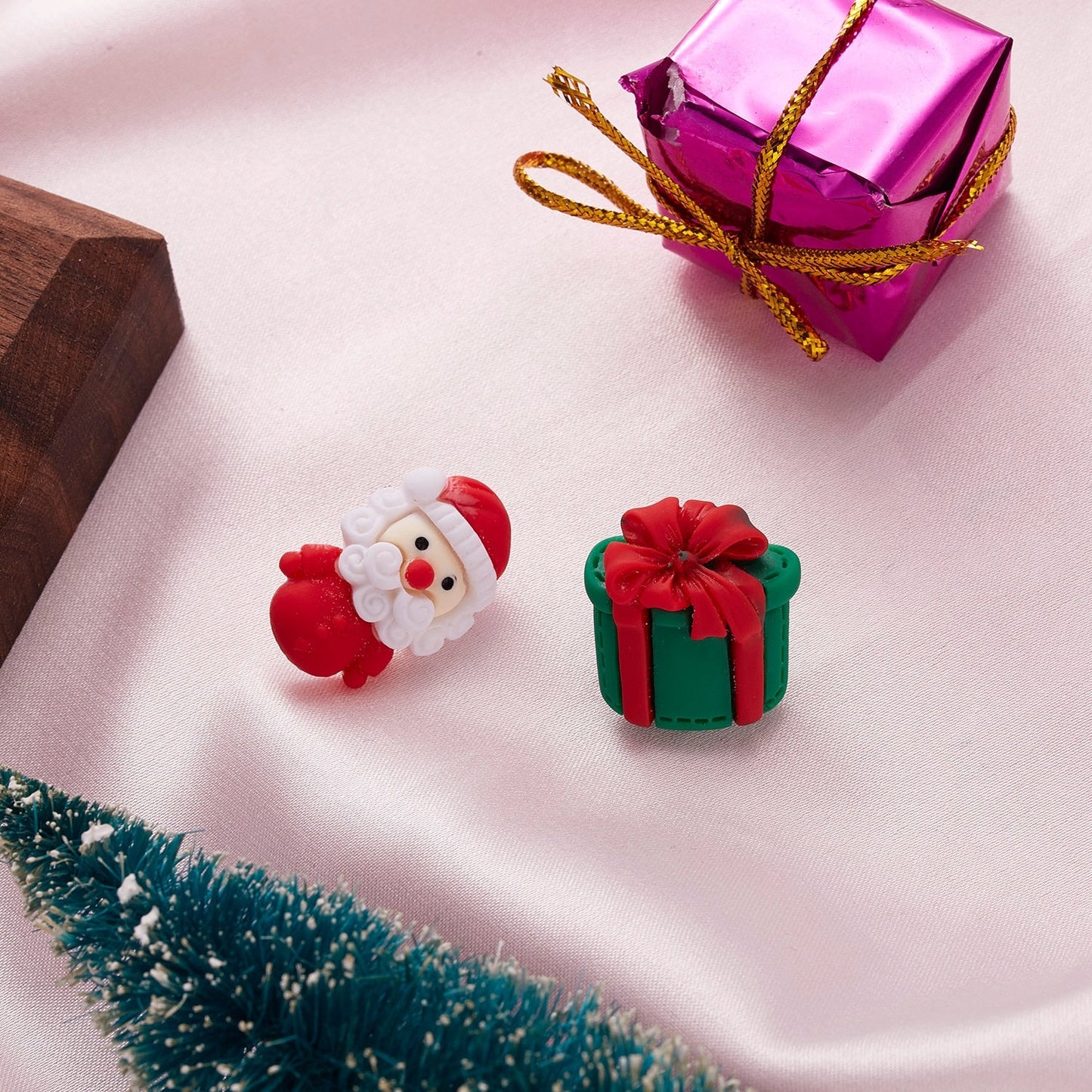 New Trendy Asymmetrical Christmas Stud Earrings Xmas Tree Santa Claus Hat Elk Deer Bell Snowman Soft Pottery New Year Party Gift
