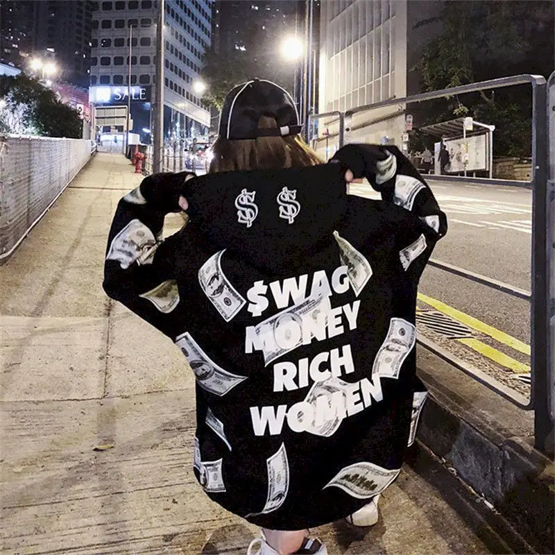 Oversized Plush Thicken Hoodies Women Fried Street Hooded Jacket Spring Autumn Casual Loose Fashion Mid-length Coat Womens Tops