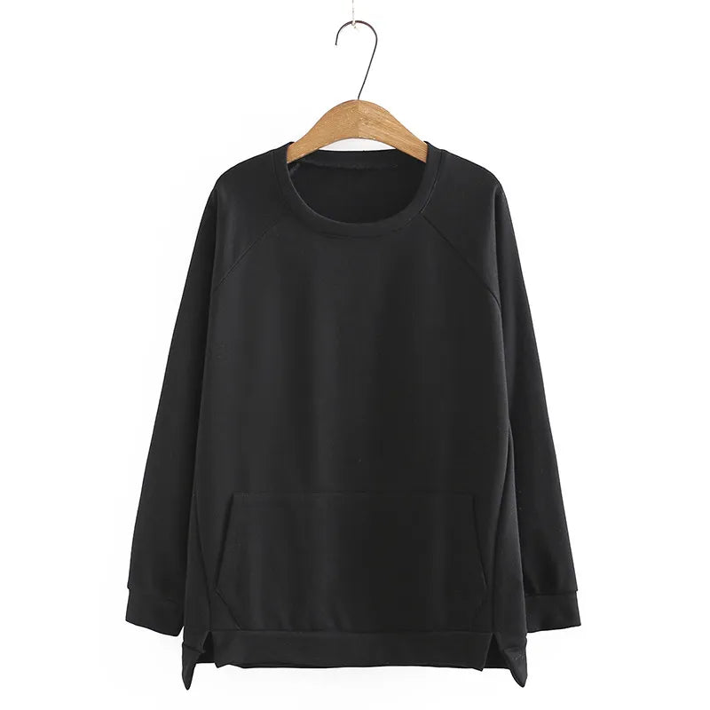 qgtao Plus Size T-Shirt For Women XL-4XL Long Sleeve Round Neck With Split On BothSides Solid Color Large Size Simplicity Tops Autumn
