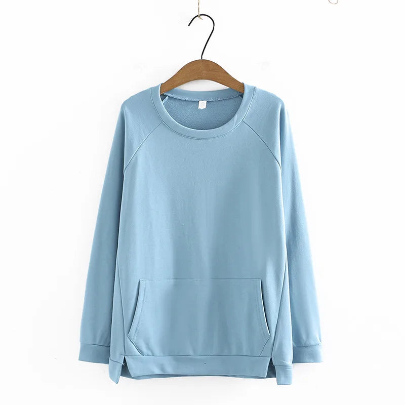 qgtao Plus Size T-Shirt For Women XL-4XL Long Sleeve Round Neck With Split On BothSides Solid Color Large Size Simplicity Tops Autumn