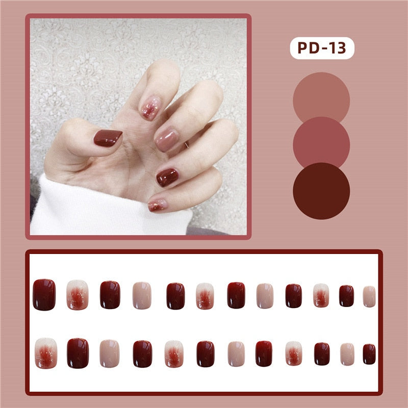24pcs/box Christmas Fake Nails Style Art Nail Tips Press on False with Glue Designs Set Full Cover Artificial Short Fingernails